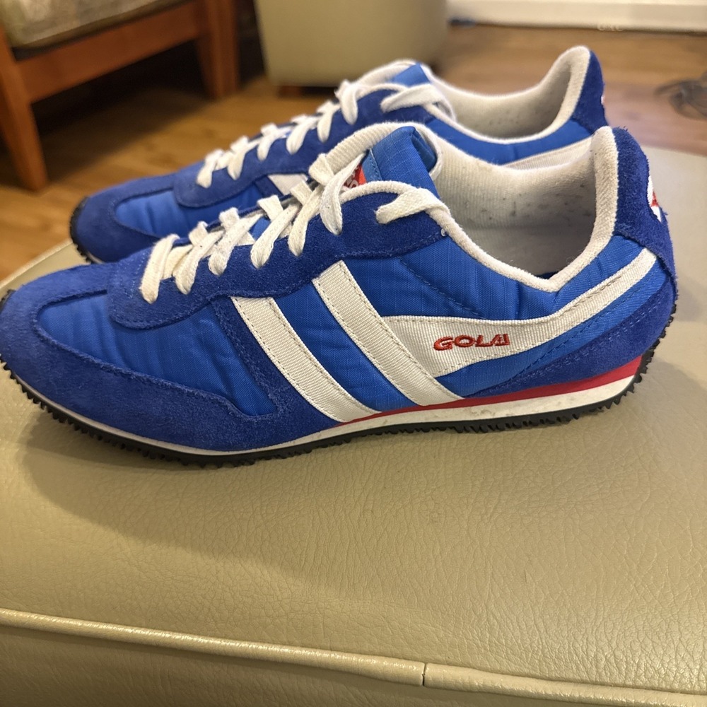 Gola Men's Size 9 Retro Track Running Shoes Blue White Red Nylon Suede Athletic - Picture 2 of 13
